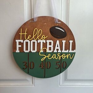 Handmade Laser Cut Football Door Hanger, Football Season Welcome Sign